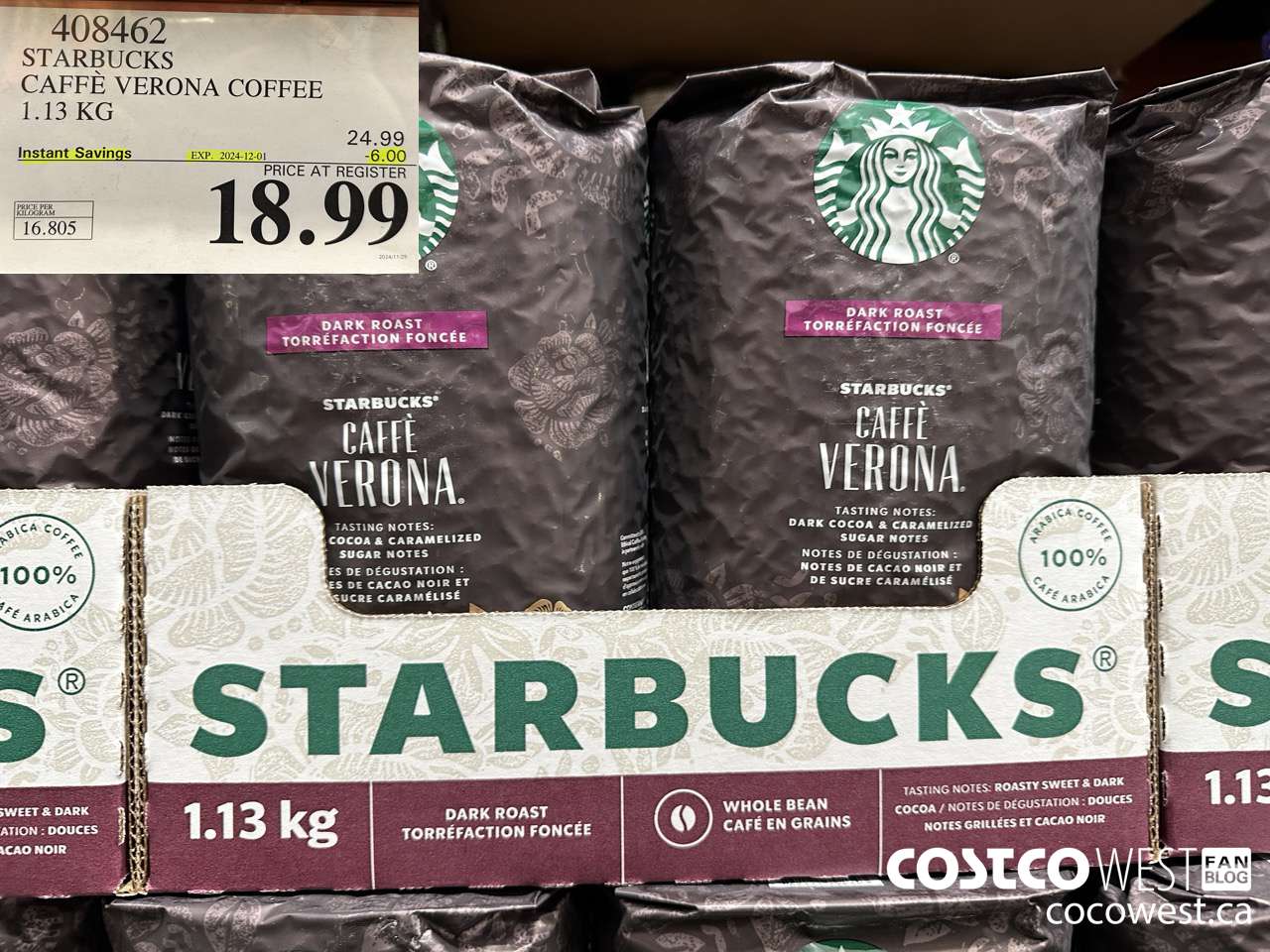 408462 STARBUCKS VERONA 1.13 KG ($6.00 INSTANT SAVINGS EXPIRES ON 2024-12-01) $18.99