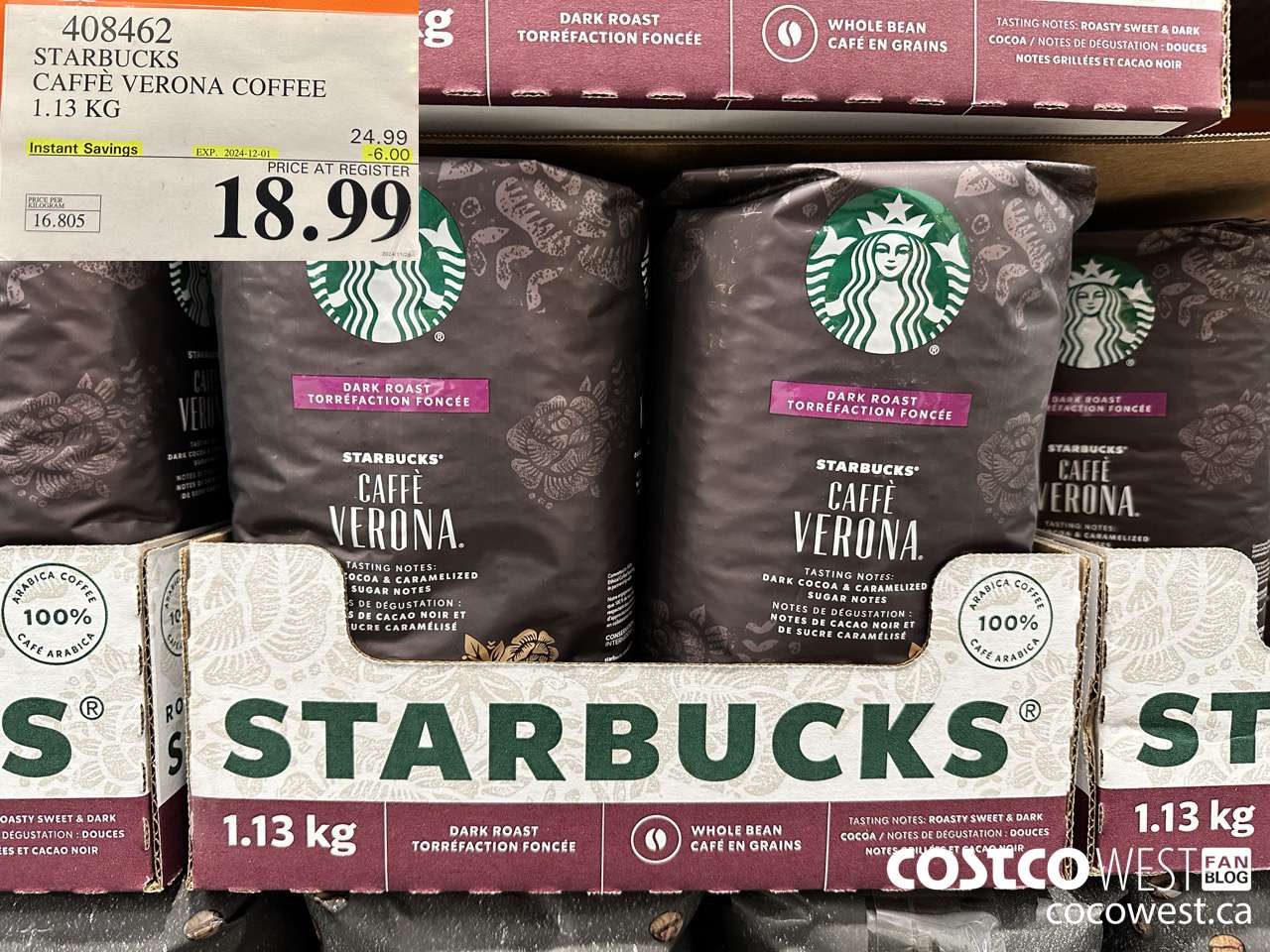 408462 STARBUCKS VERONA 1.13 KG ($6.00 INSTANT SAVINGS EXPIRES ON 2024-12-01) $18.99
