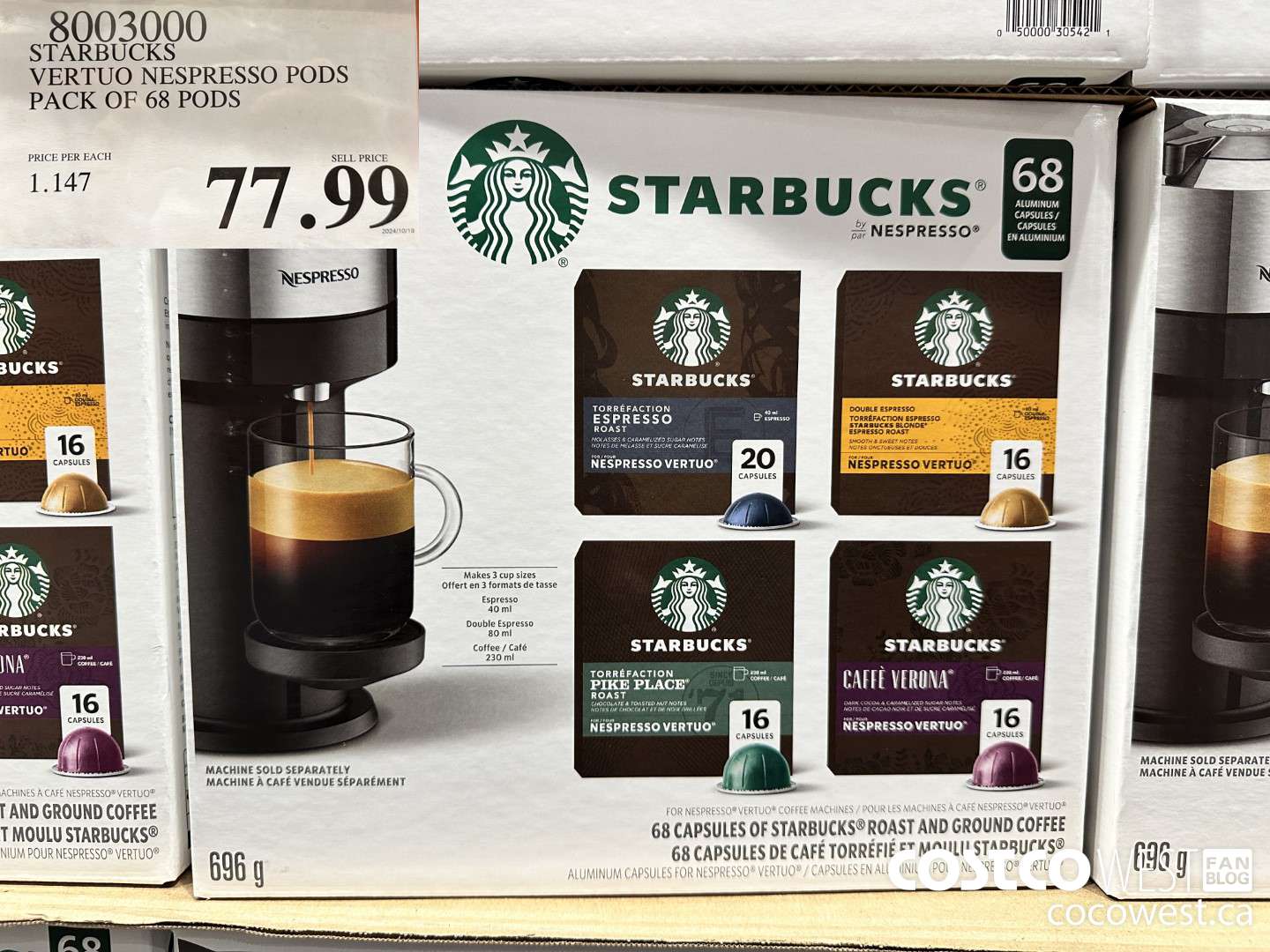 8003000 STARBUCKS VERTUO NESPRESSO PODS PACK OF 68 PODS $77.99
