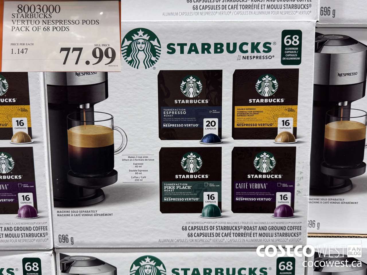 8003000 STARBUCKS VERTUO NESPRESSO PODS PACK OF 68 PODS $77.99