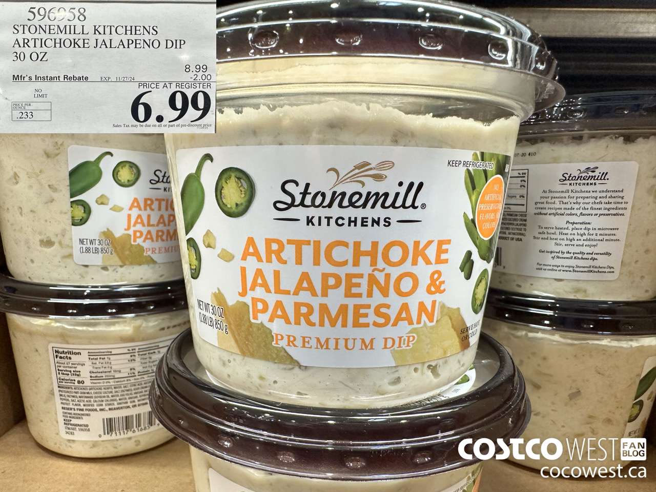 596958 STONEMILL KITCHENS ARTICHOKE JALAPENO DIP 30 OZ ($2.00 INSTANT SAVINGS EXPIRES ON 2024-11-27) $6.99
