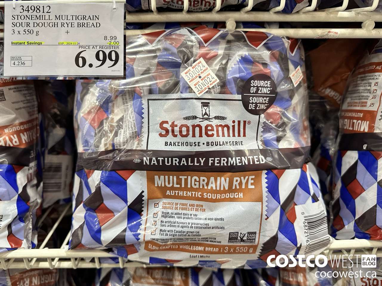 349812 STONEMILL MULTIGRAIN SOUR DOUGH RYE BREAD 3 x 550 g ($2.00 INSTANT SAVINGS EXPIRES ON 2024-11-24) $6.99