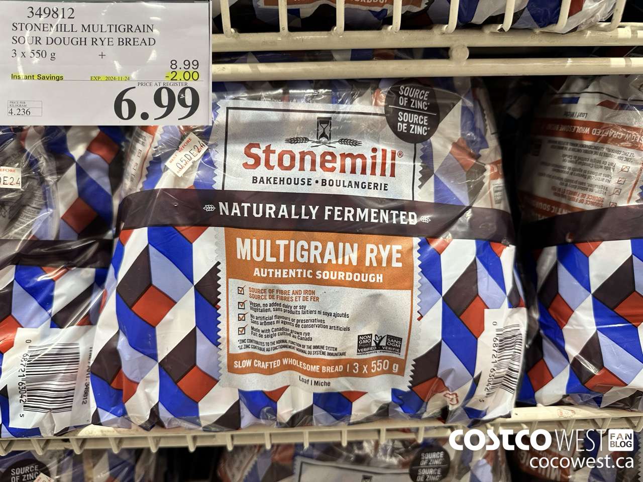 349812 STONEMILL MULTIGRAIN SOUR DOUGH RYE BREAD 3 x 550 g ($2.00 INSTANT SAVINGS EXPIRES ON 2024-11-24) $6.99