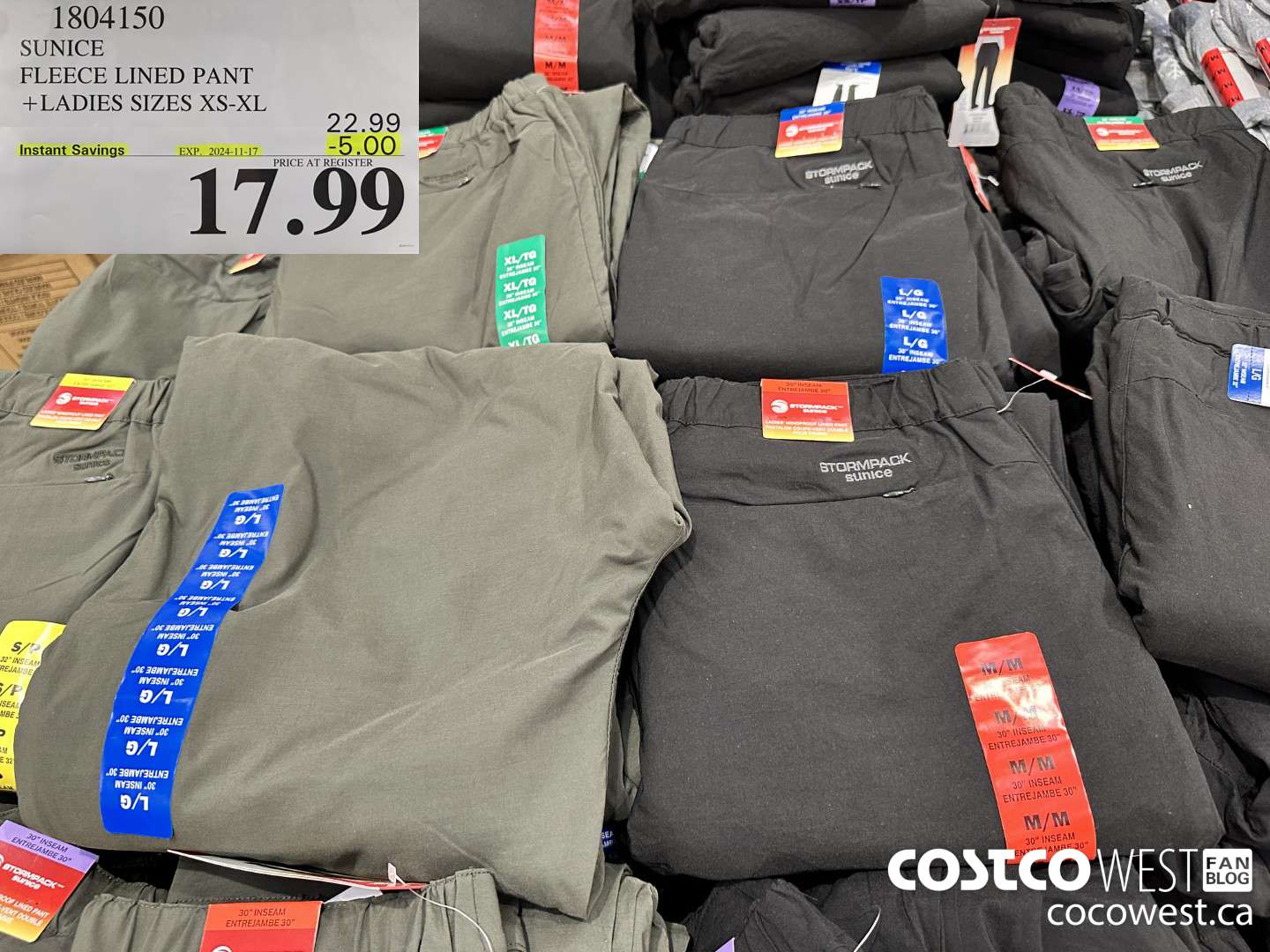 1804150 SUNICE FLEECE LINED PANT LADIES SIZES XS-XL ($5.00 INSTANT SAVINGS EXPIRES ON 2024-11-17) $17.99