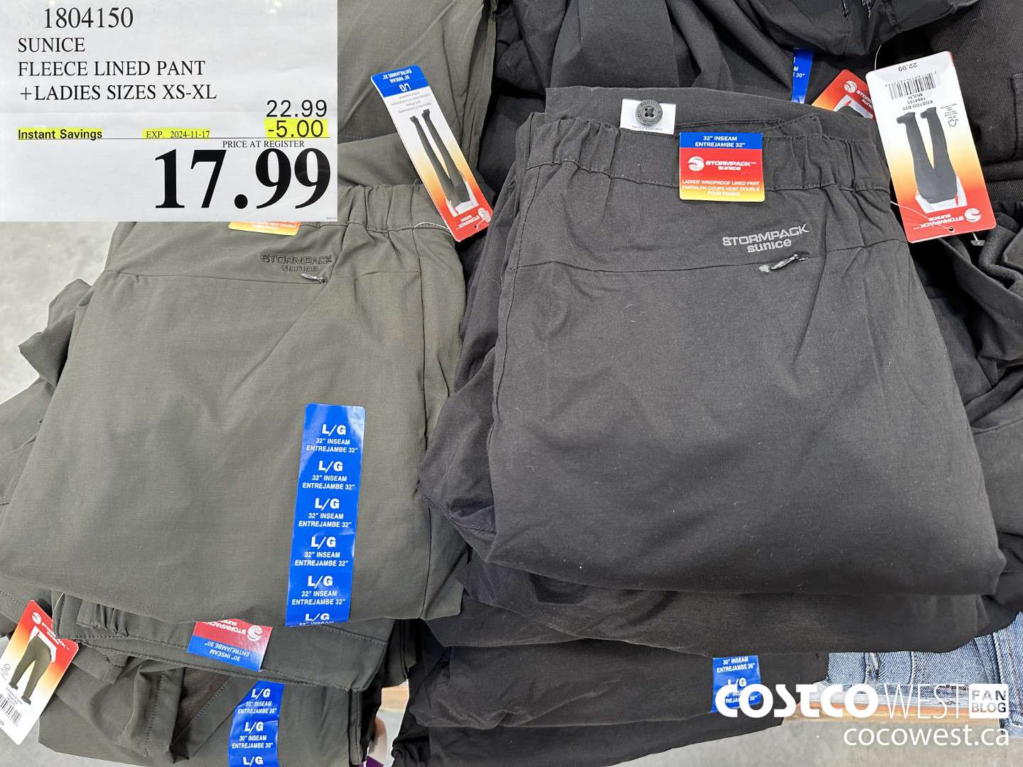 1804150 SUNICE FLEECE LINED PANT LADIES SIZES XS-XL ($5.00 INSTANT SAVINGS EXPIRES ON 2024-11-17) $17.99