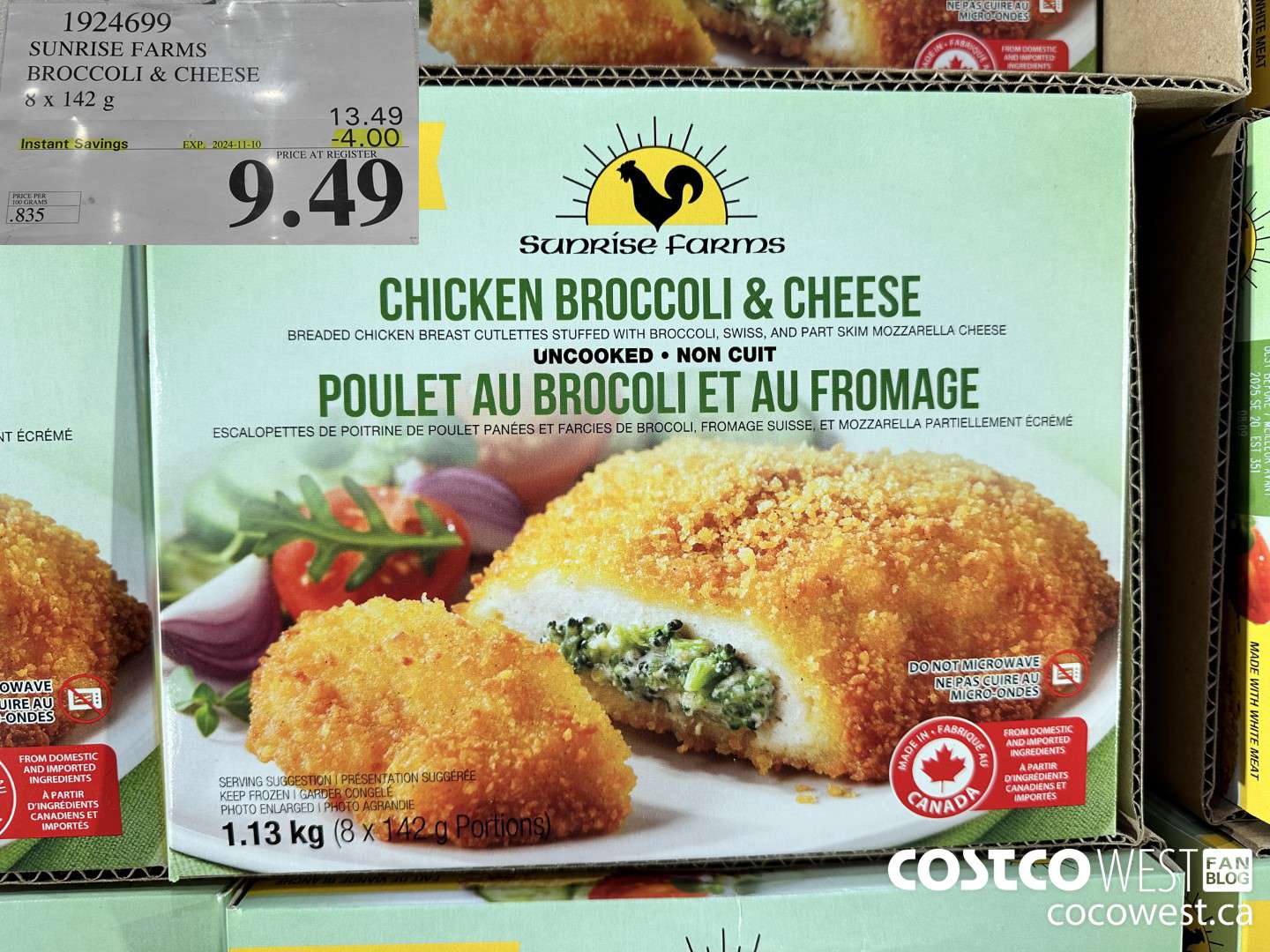 1924699 SUNRISE FARMS BROCCOLI & CHEESE 8 X 142 G ($4.00 INSTANT SAVINGS EXPIRES ON 2024-11-10) $9.49