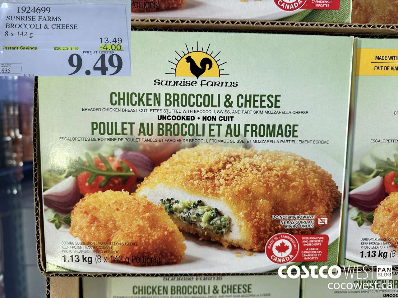 1924699 SUNRISE FARMS BROCCOLI & CHEESE 8 X 142 G ($4.00 INSTANT SAVINGS EXPIRES ON 2024-11-10) $9.49