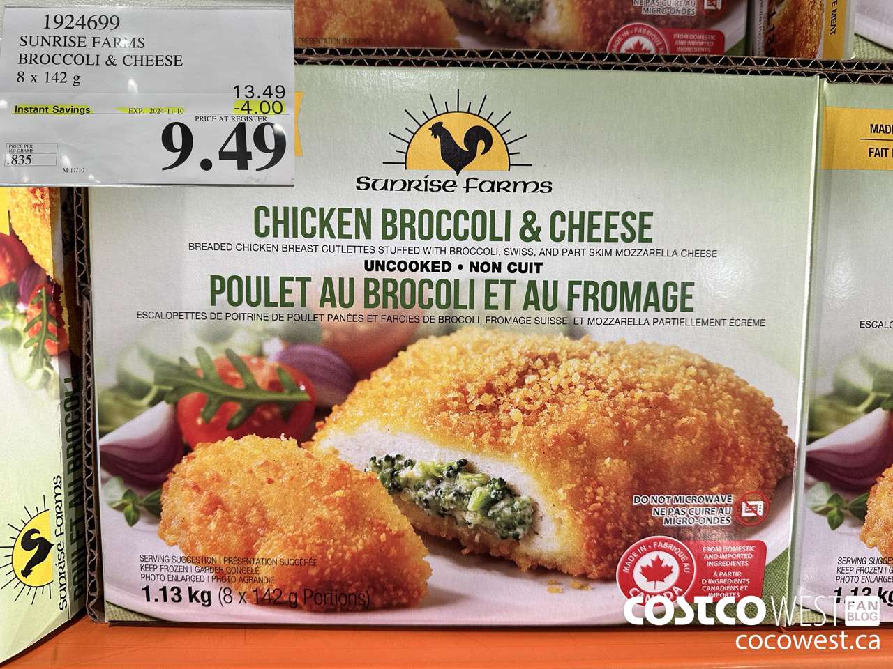 1924699 SUNRISE FARMS BROCCOLI & CHEESE 8 X 142 G ($4.00 INSTANT SAVINGS EXPIRES ON 2024-11-10) $9.49