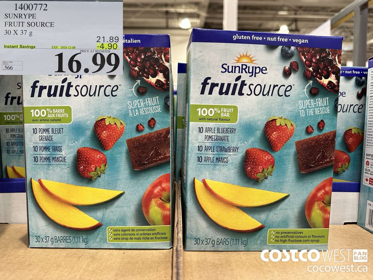 1400772 SUNRYPE FRUIT SOURCE 30 X 37 G ($4.90 INSTANT SAVINGS EXPIRES ON 2024-12-08) $16.99