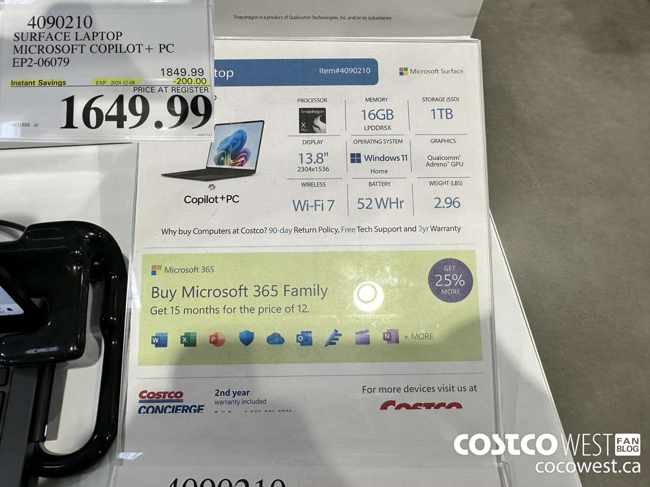 4090210 SURFACE LAPTOP MICROSOFT COPILOT + PC EP2-06079 ($200.00 INSTANT SAVINGS EXPIRES ON 2024-12-08) $1649.99