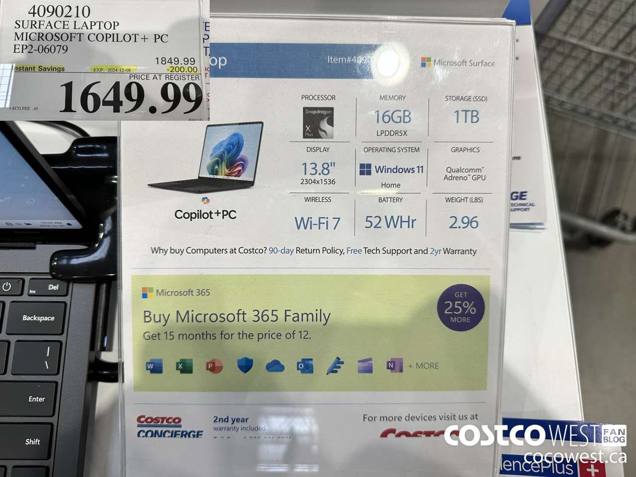 4090210 SURFACE LAPTOP MICROSOFT COPILOT + PC EP2-06079 ($200.00 INSTANT SAVINGS EXPIRES ON 2024-12-08) $1649.99