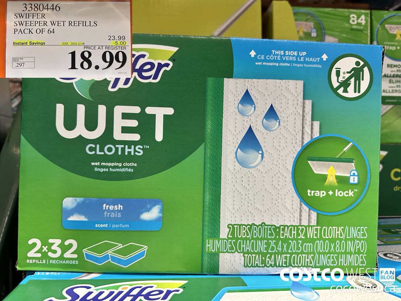 3380446 SWIFFER SWEEPER WET REFILLS PACK OF 64 ($5.00 INSTANT SAVINGS EXPIRES ON 2024-12-08) $18.99