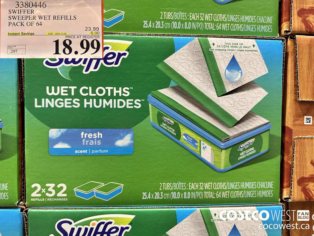 3380446 SWIFFER SWEEPER WET REFILLS PACK OF 64 ($5.00 INSTANT SAVINGS EXPIRES ON 2024-12-08) $18.99