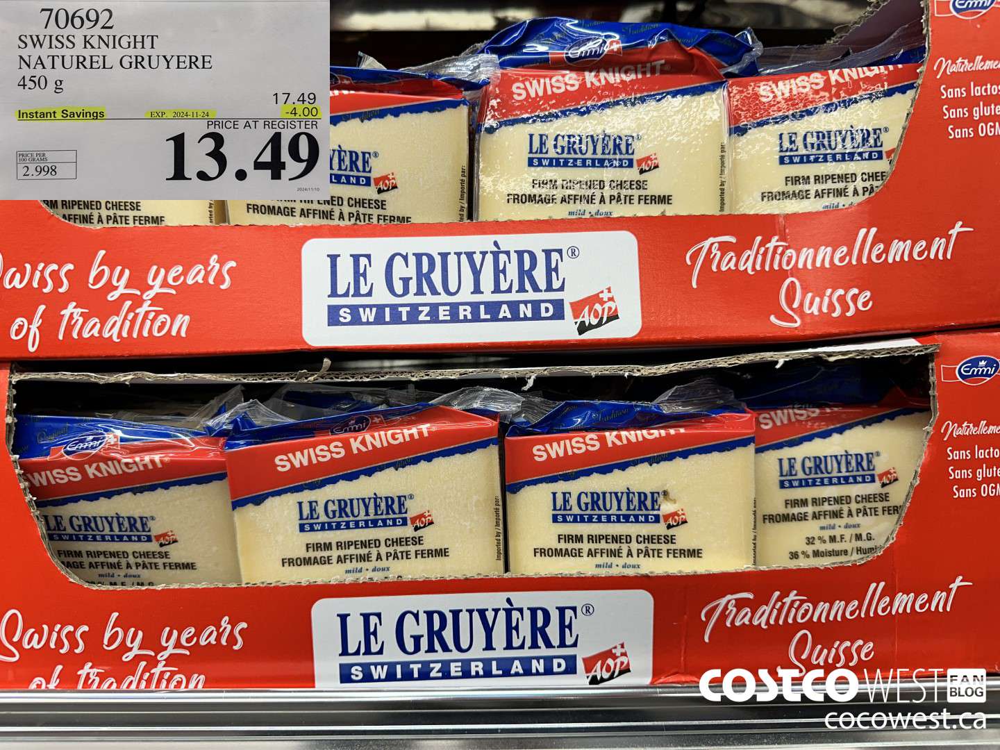 70692 SWISS KNIGHT NATUREL GRUYERE 450G ($4.00 INSTANT SAVINGS EXPIRES ON 2024-11-24) $13.49