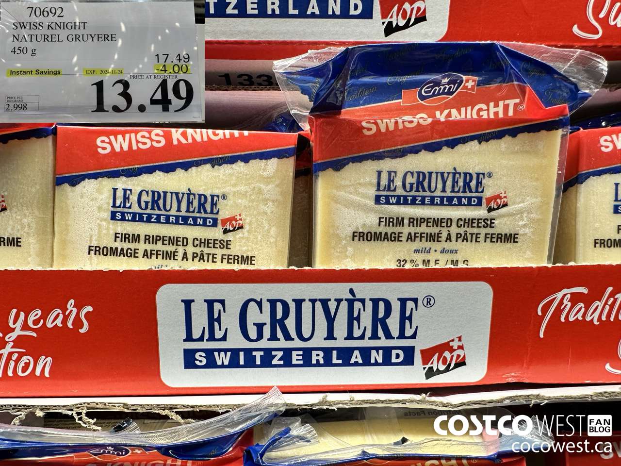70692 SWISS KNIGHT NATUREL GRUYERE 450G ($4.00 INSTANT SAVINGS EXPIRES ON 2024-11-24) $13.49