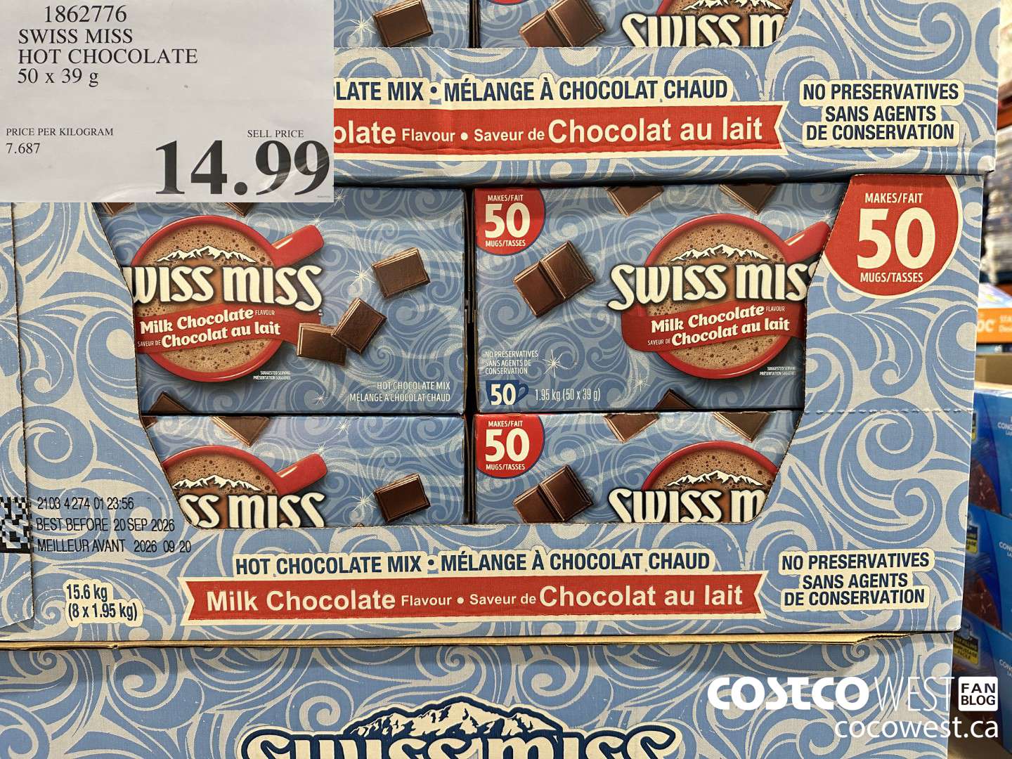 1862776 SWISS MISS HOT CHOCOLATE 50 X 39G $14.99