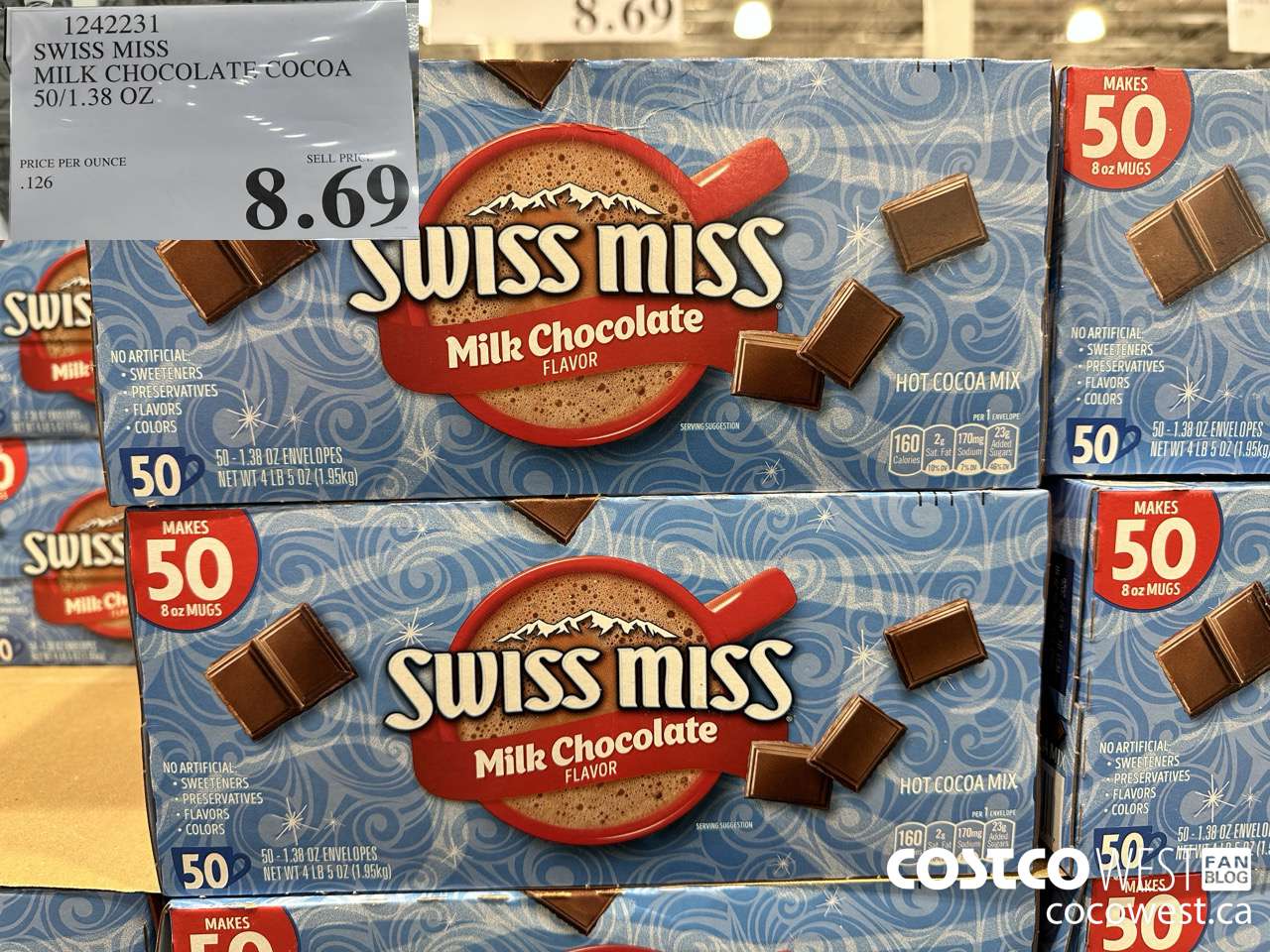 1242231 SWISS MISS MILK CHOCOLATE COCOA 50/1.38 OZ $8.69
