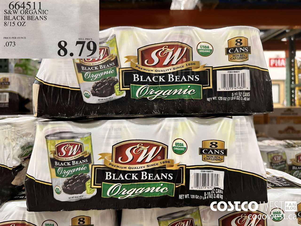 664511 S & W ORGANIC BLACK BEANS 8/15 OZ $8.79