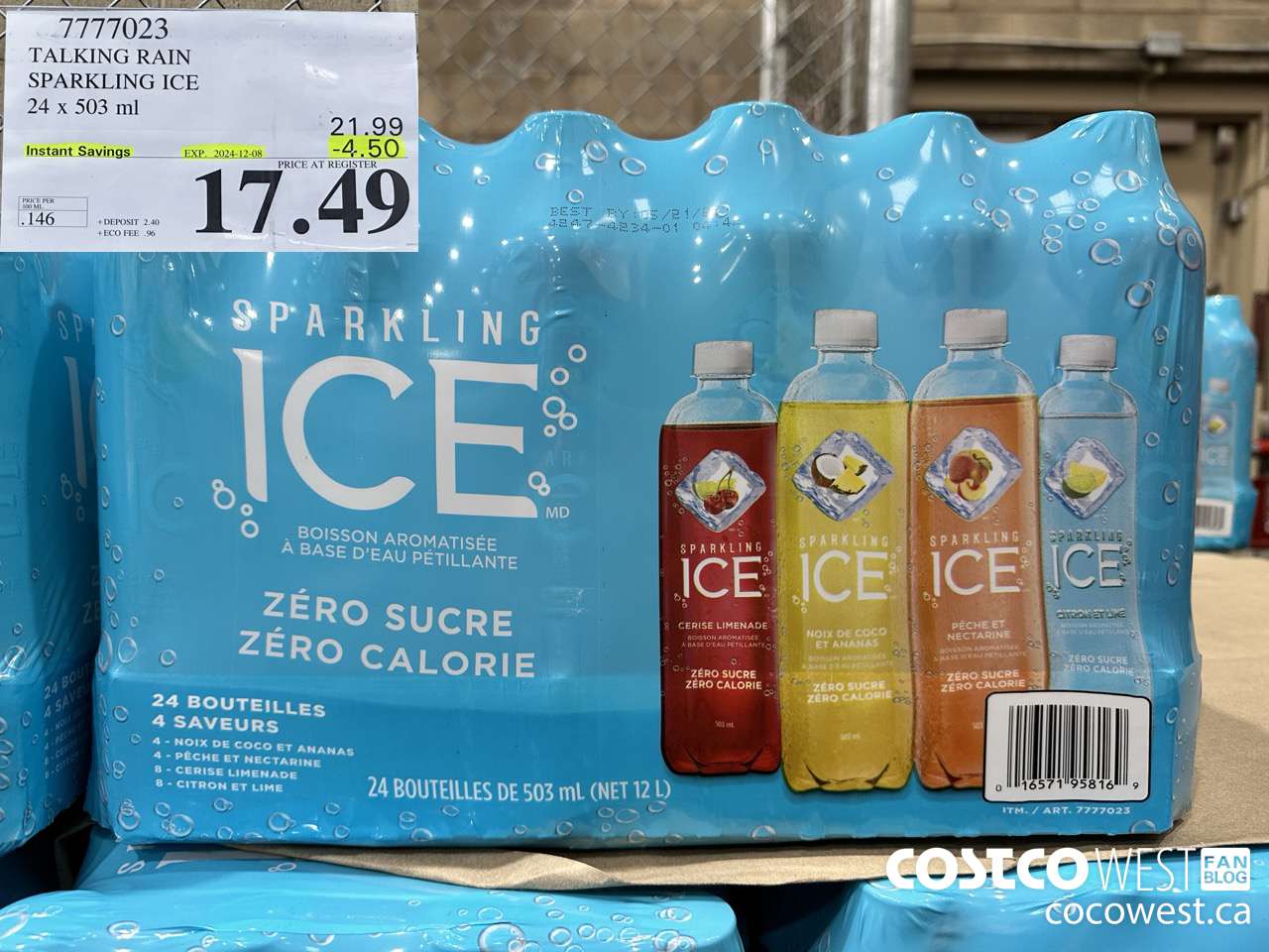 7777023 TALKING RAIN SPARKLING ICE 24 X 503ML ($4.50 INSTANT SAVINGS EXPIRES ON 2024-12-08) $17.49