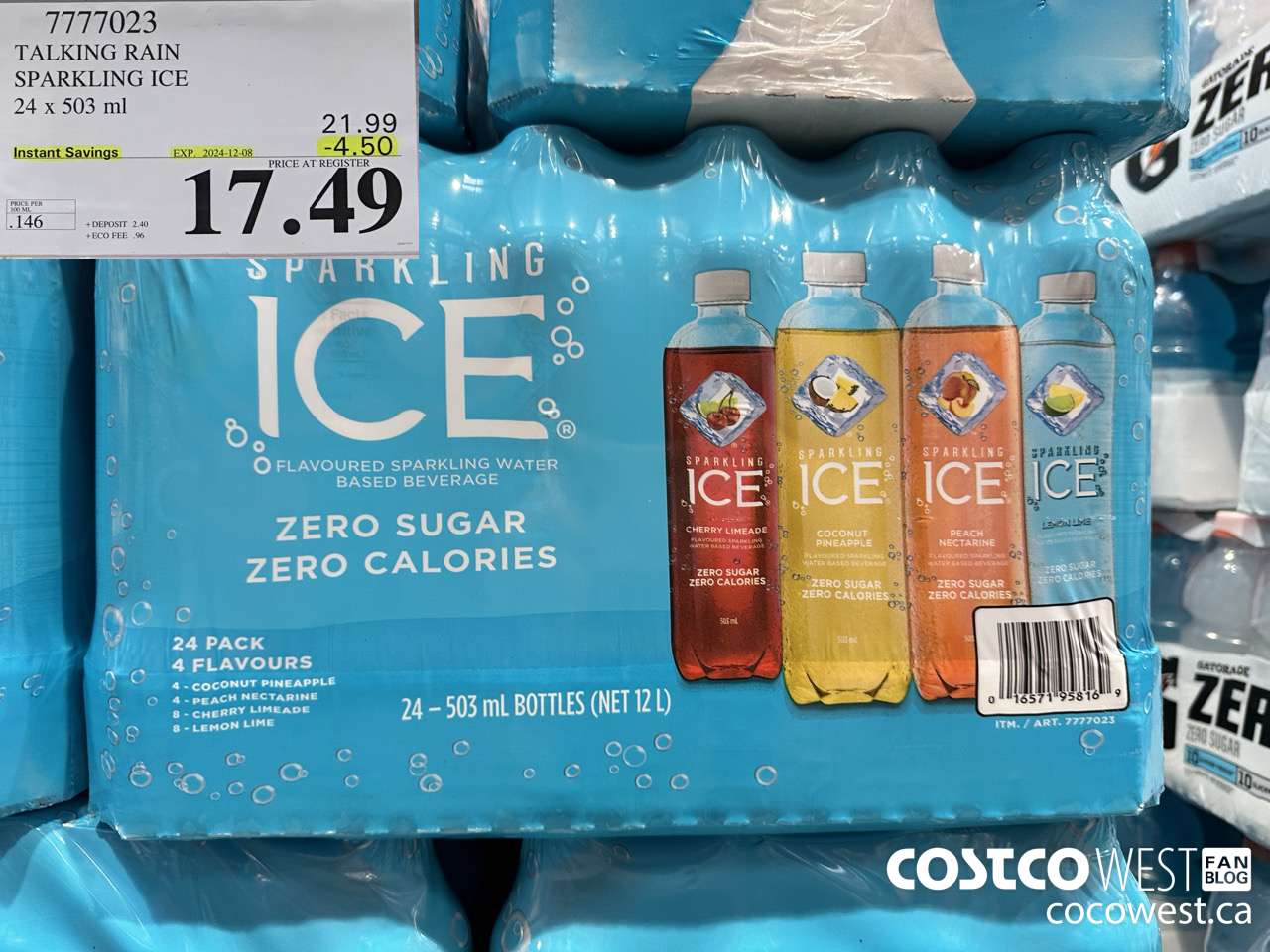 7777023 TALKING RAIN SPARKLING ICE 24 X 503ML ($4.50 INSTANT SAVINGS EXPIRES ON 2024-12-08) $17.49