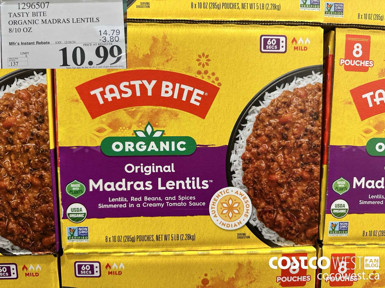 1296507 TASTY BITE ORGANIC MADRAS LENTILS 8/10 OZ ($3.80 INSTANT SAVINGS EXPIRES ON 2024-12-24) $10.99