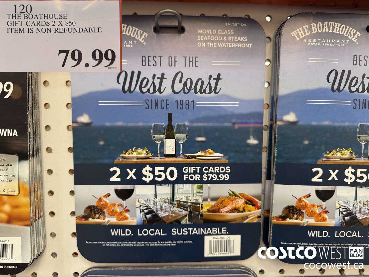 120 THE BOATHOUSE GIFT CARDS 2 X $50 $79.99