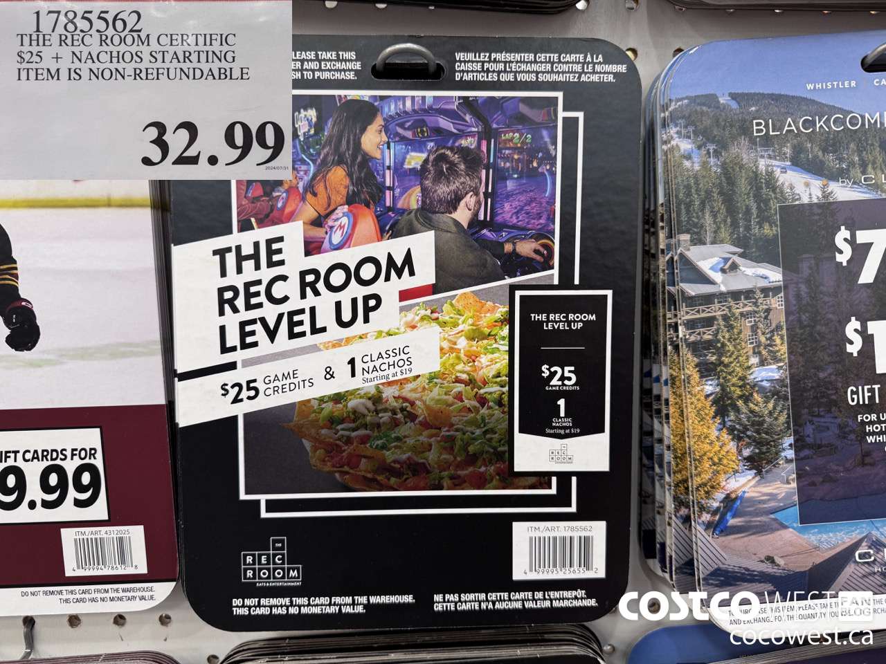 1785562 THE REC ROOM CERTIFICATE $25 + NACHOS STARTING $32.99