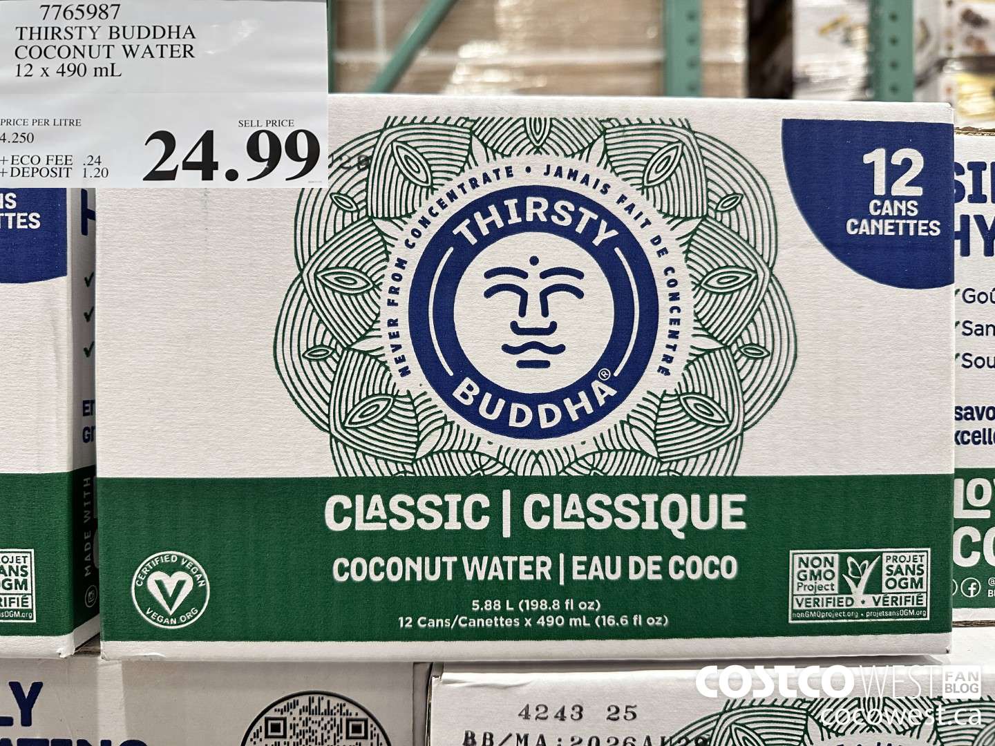 7765987 THIRSTY BUDDHA COCONUT WATER 12 X 490ML $24.99