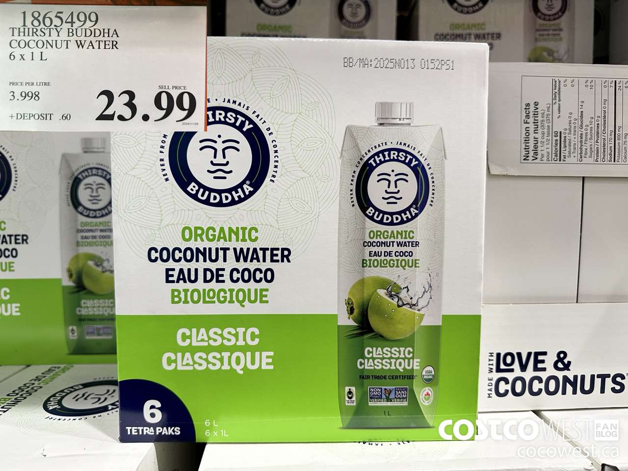 1865499 THIRSTY BUDDHA COCONUT WATER 6 X 1L $23.99