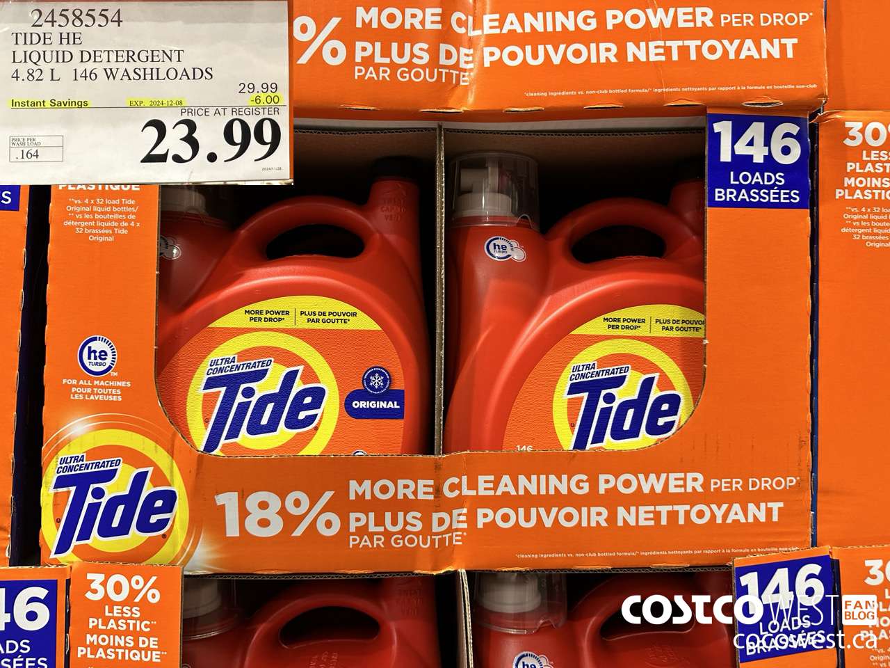 2458554 TIDE HE LIQUID DETERGENT 4.82 L 146 WASHLOADS ($6.00 INSTANT SAVINGS EXPIRES ON 2024-12-08) $23.99