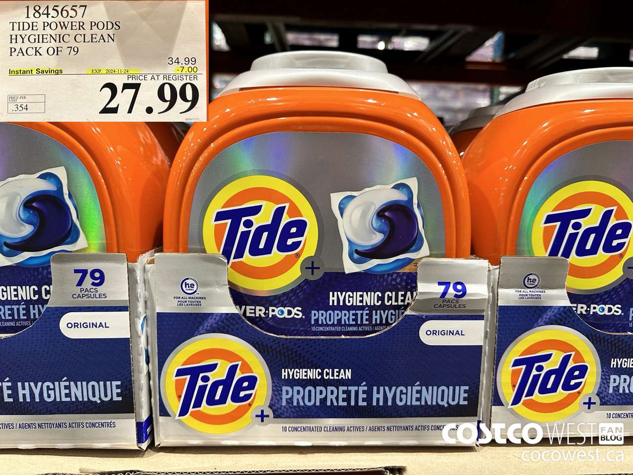 1845657 TIDE POWER PODS HYGIENIC CLEAN PACK OF 79 ($7.00 INSTANT SAVINGS EXPIRES ON 2024-11-24) $27.99