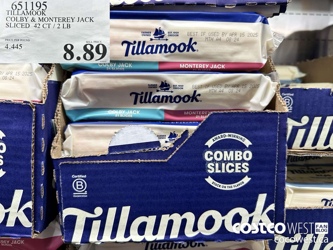 651195 TILLAMOOK COLBY & MONTEREY JACK SLICED 42 CT / 2 LB $8.89