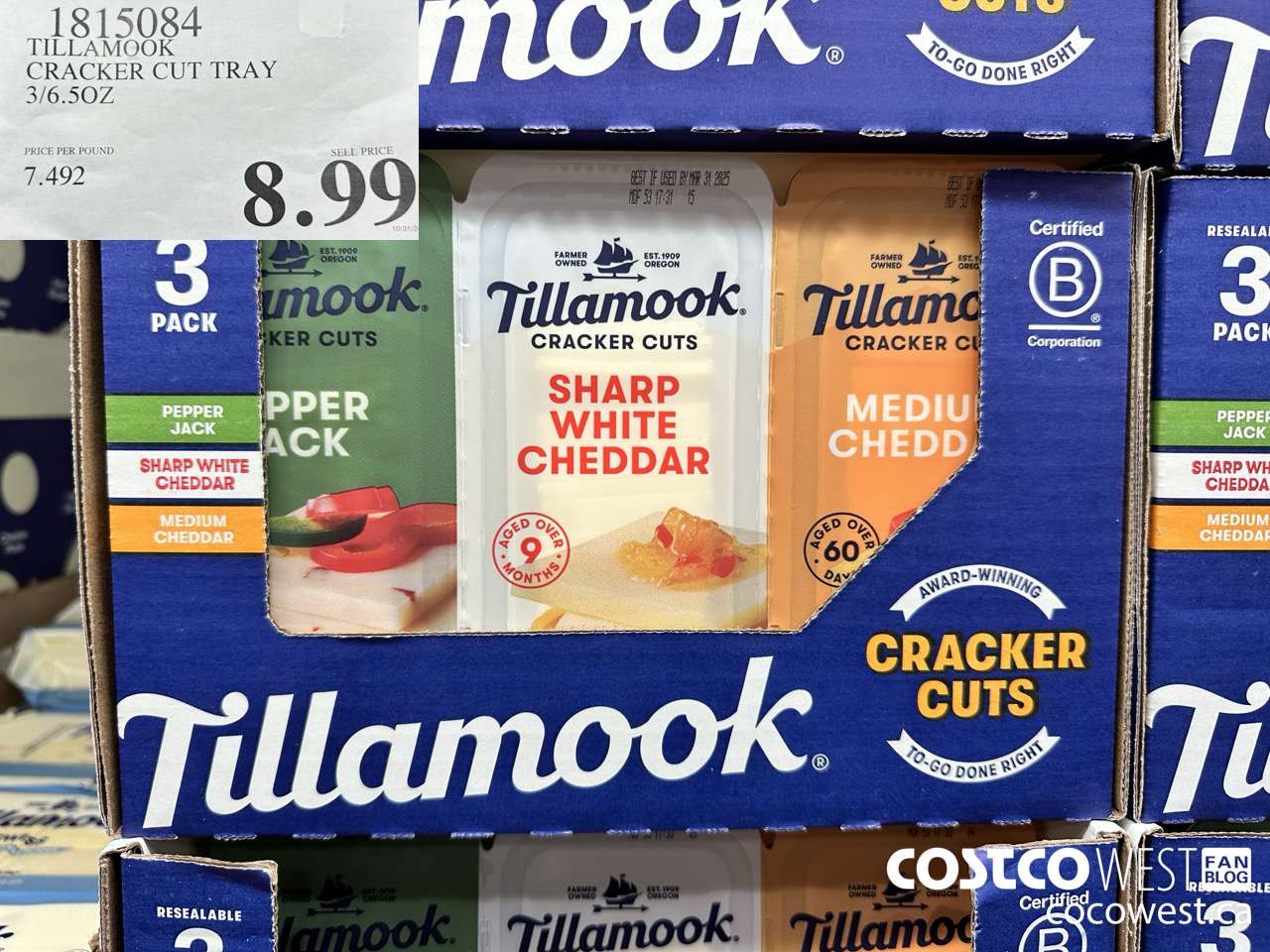 1815084 TILLAMOOK CRACKER CUT TRAY 3/6.5OZ $8.99