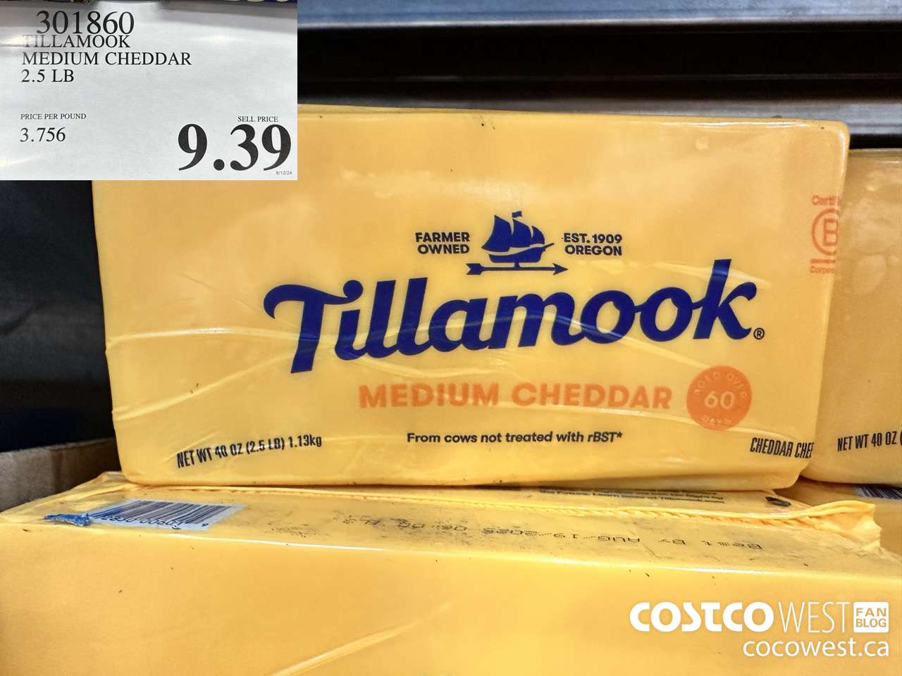 301860 TILLAMOOK MEDIUM CHEDDAR 2.5 LBS  $9.39