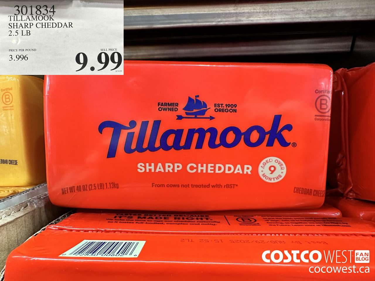 301834 TILLAMOOK SHARP CHEDDAR 2.5 LB $9.99