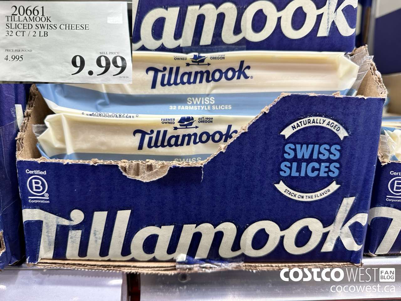 20661 TILLAMOOK SLICED SWISS CHEESE 32 CT / 2 LBS $9.99
