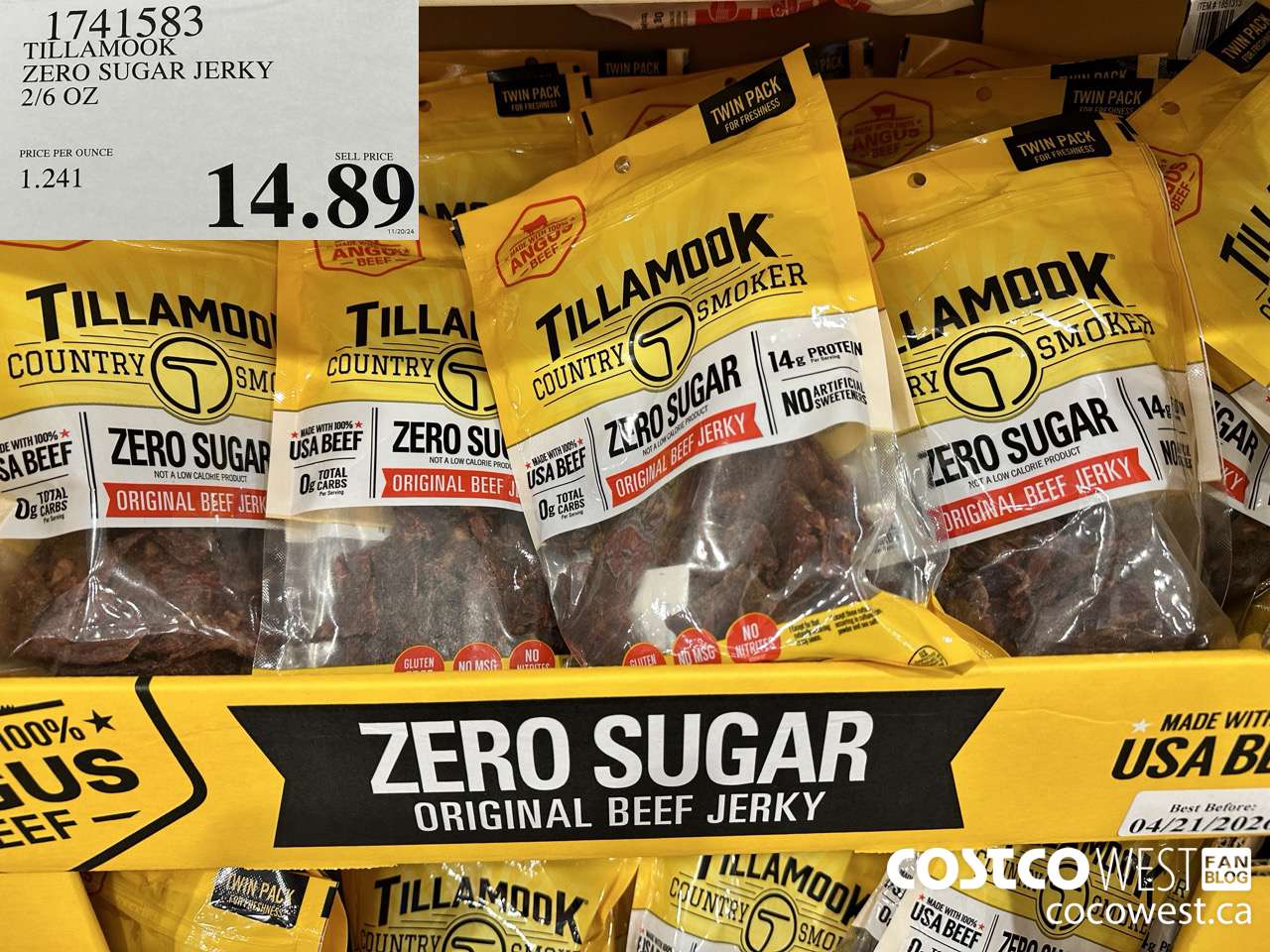 1741583 TILLAMOOK ZERO SUGAR JERKY 2/6 OZ $14.89