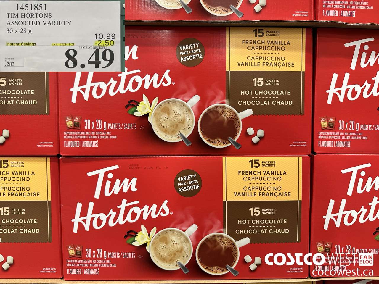 1451851 TIM HORTONS ASSORTED VARIETY 30 X 28 G ($2.50 INSTANT SAVINGS EXPIRES ON 2024-11-24) $8.49