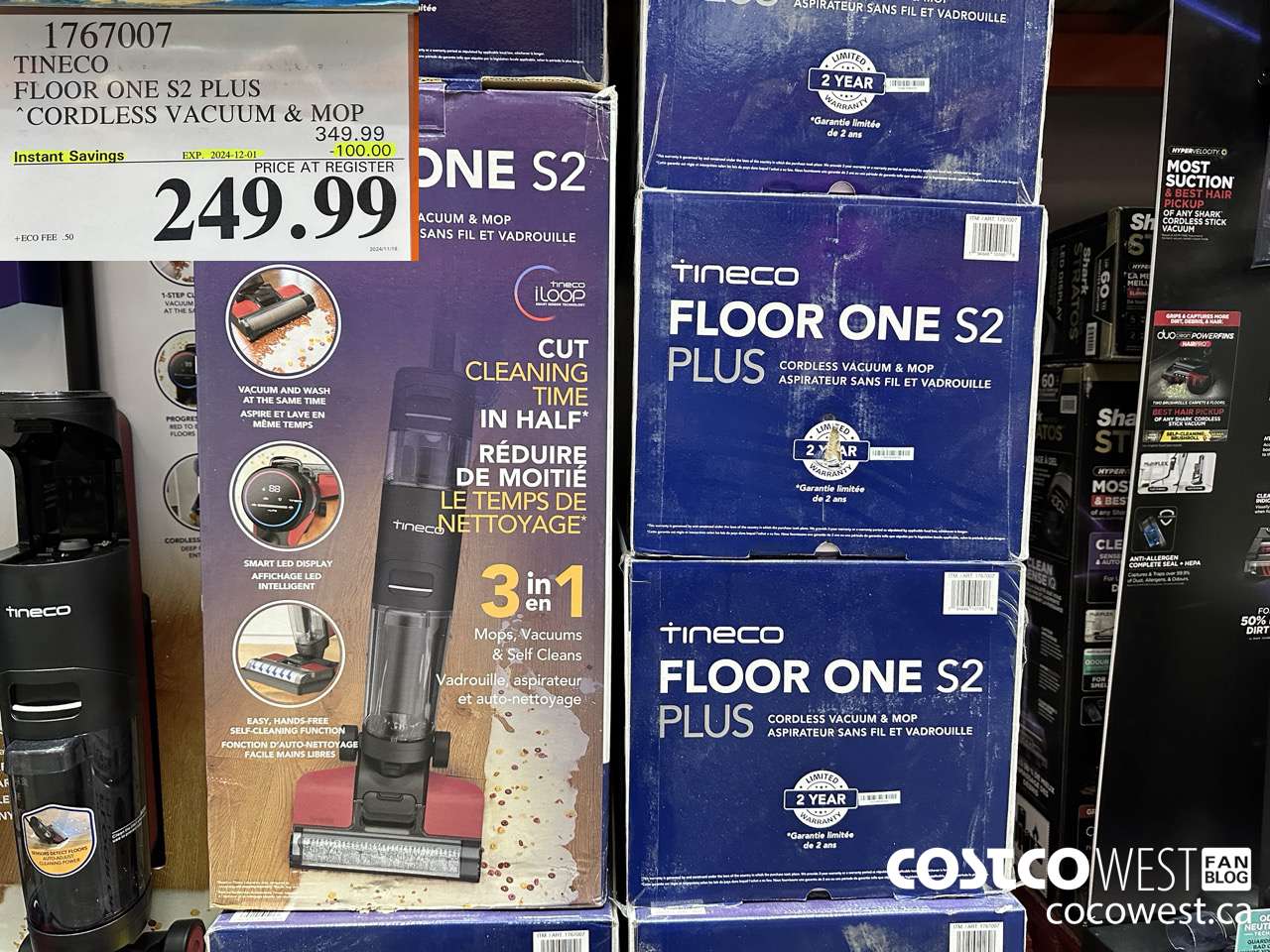 1767007 TINECO FLOOR ONE S2 PLUS CORDLESS VACUUM & MOP ($100.00 INSTANT SAVINGS EXPIRES ON 2024-12-01) $249.99