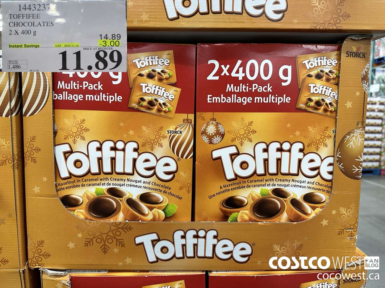 1443237 TOFFIFEE CHOCOLATES 2 x 400 g ($3.00 INSTANT SAVINGS EXPIRES ON 2024-11-10) $11.89