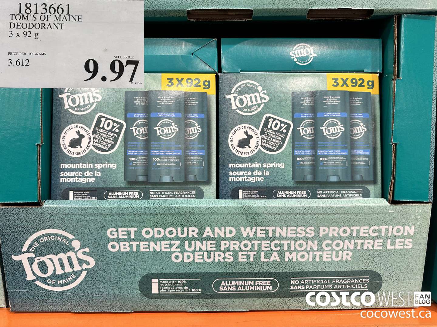 1813661 TOM'S OF MAINE DEODORANT 3 X 92G $9.97