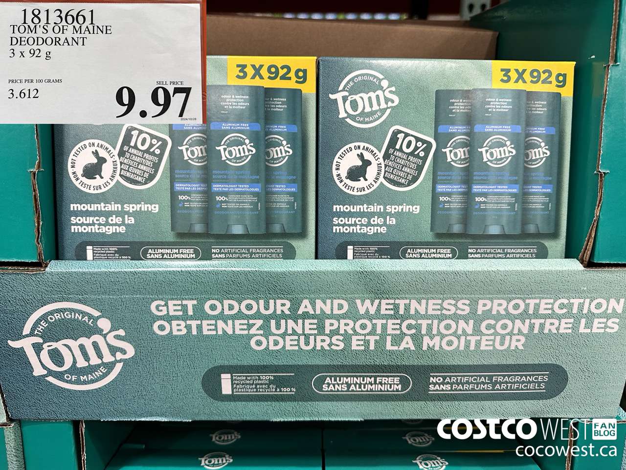 1813661 TOM'S OF MAINE DEODORANT 3 X 92G $9.97