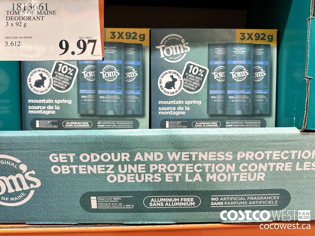 1813661 TOM'S OF MAINE DEODORANT 3 X 92G $9.97