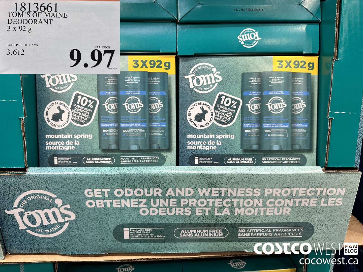 1813661 TOM'S OF MAINE DEODORANT 3 X 92G $9.97