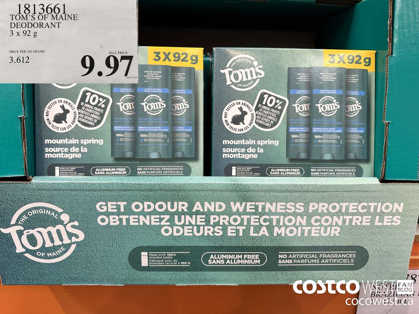 1813661 TOM'S OF MAINE DEODORANT 3 X 92G $9.97