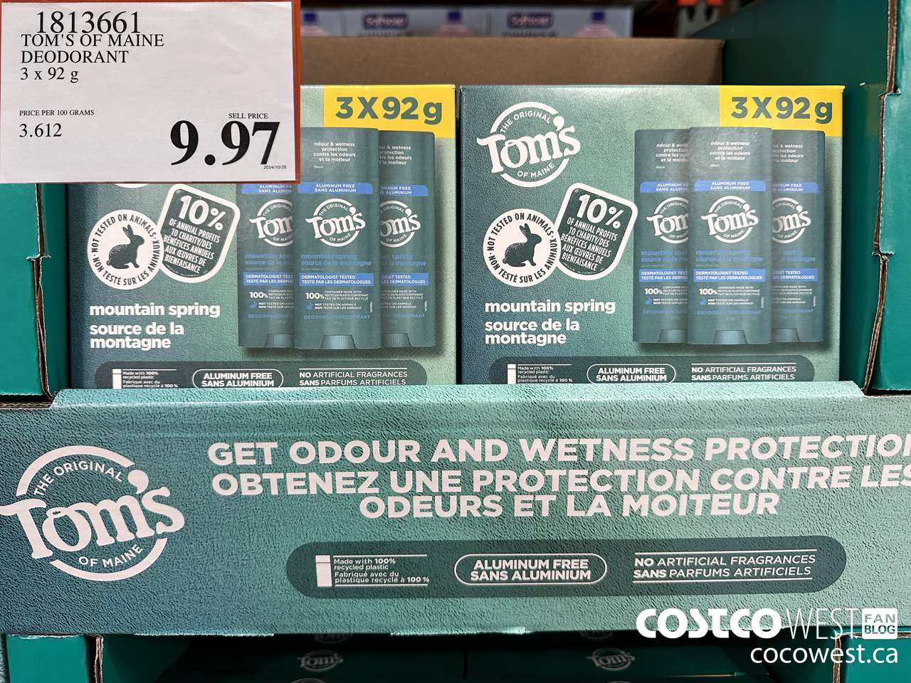 1813661 TOM'S OF MAINE DEODORANT 3 X 92G $9.97