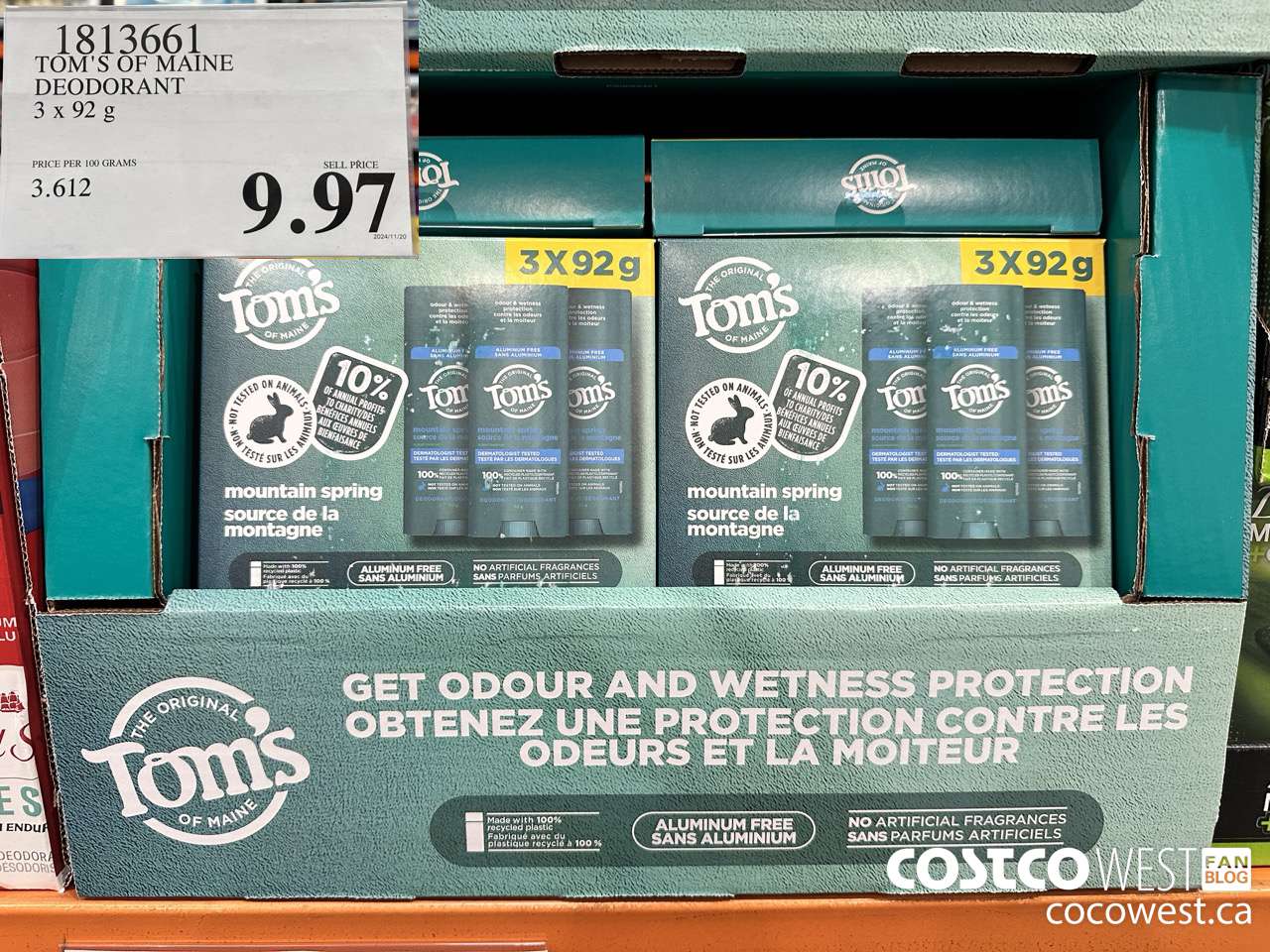 1813661 TOM'S OF MAINE DEODORANT 3 X 92G $9.97