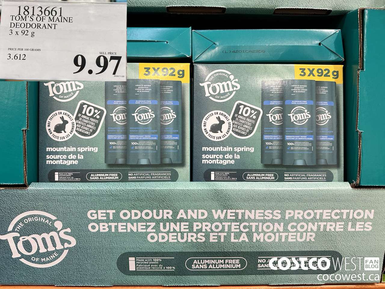 1813661 TOM'S OF MAINE DEODORANT 3 X 92G $9.97