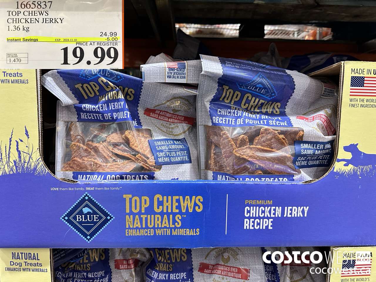 1665837 TOP CHEWS CHICKEN JERKY 1.36 kg ($5.00 INSTANT SAVINGS EXPIRES ON 2024-11-10) $19.99