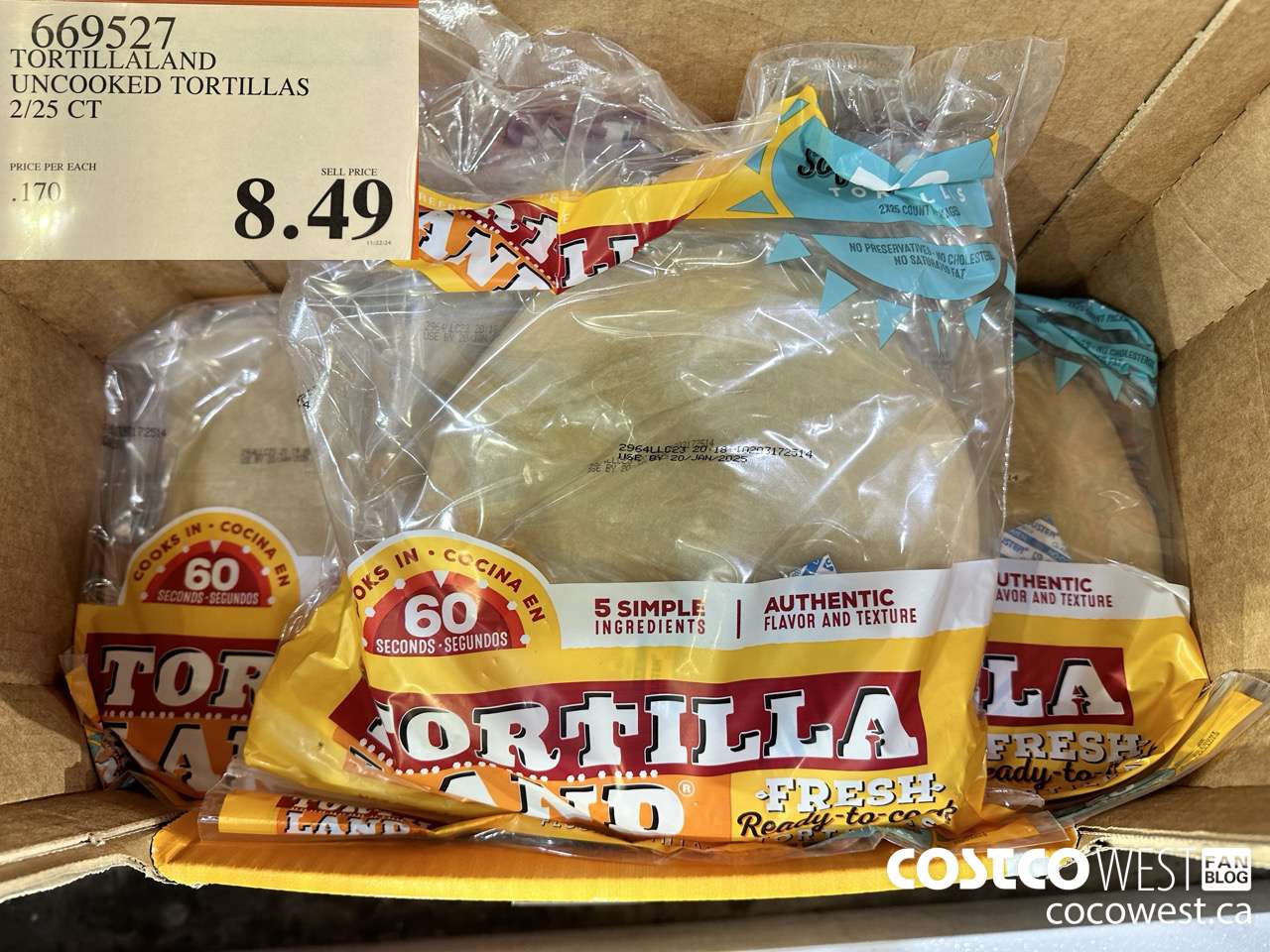 669527 TORTILLALAND UNCOOKED TORTILLAS 2/25 CT  $8.49